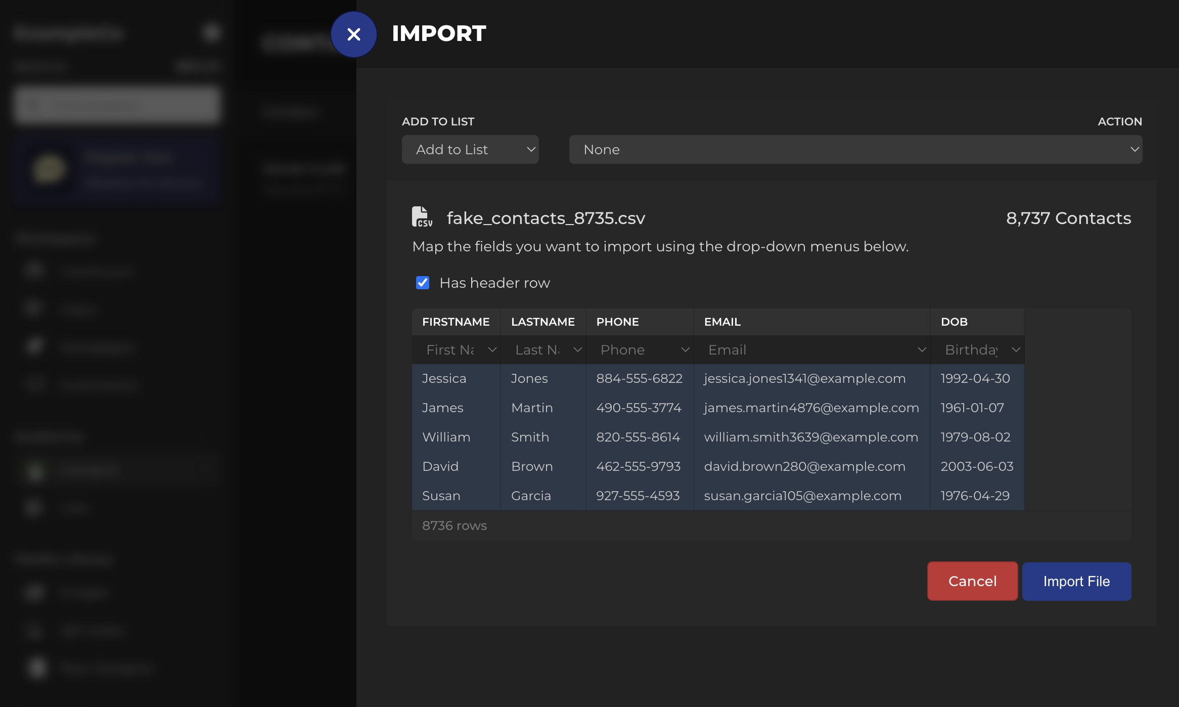 Import contacts CSV field mapping