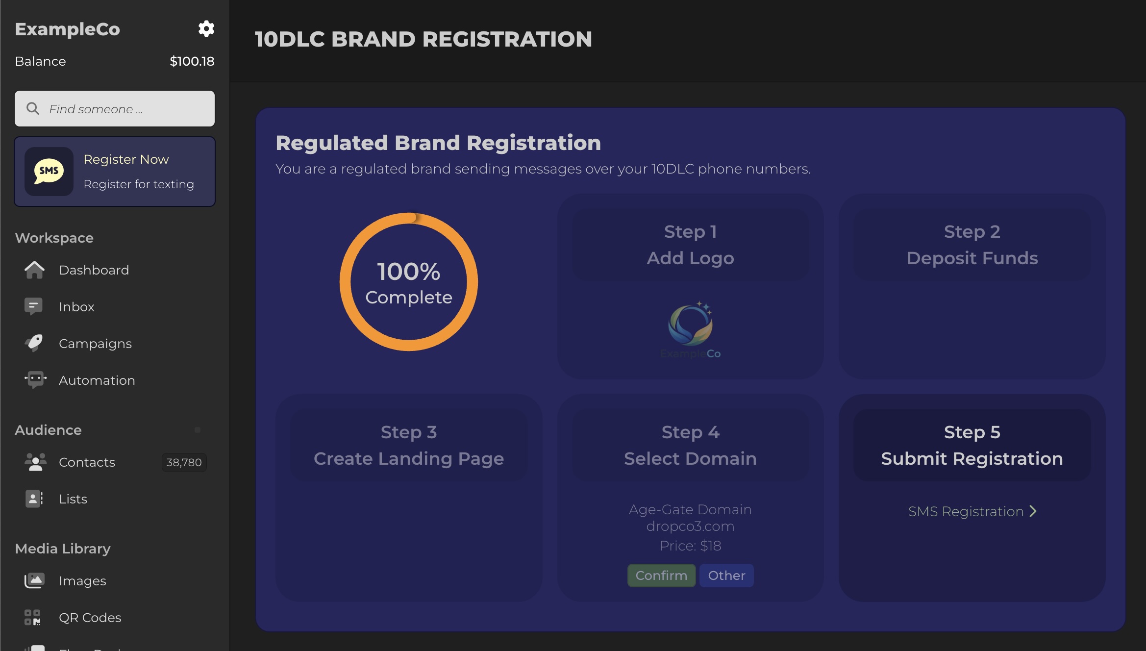 Register for texting steps in Blackleaf