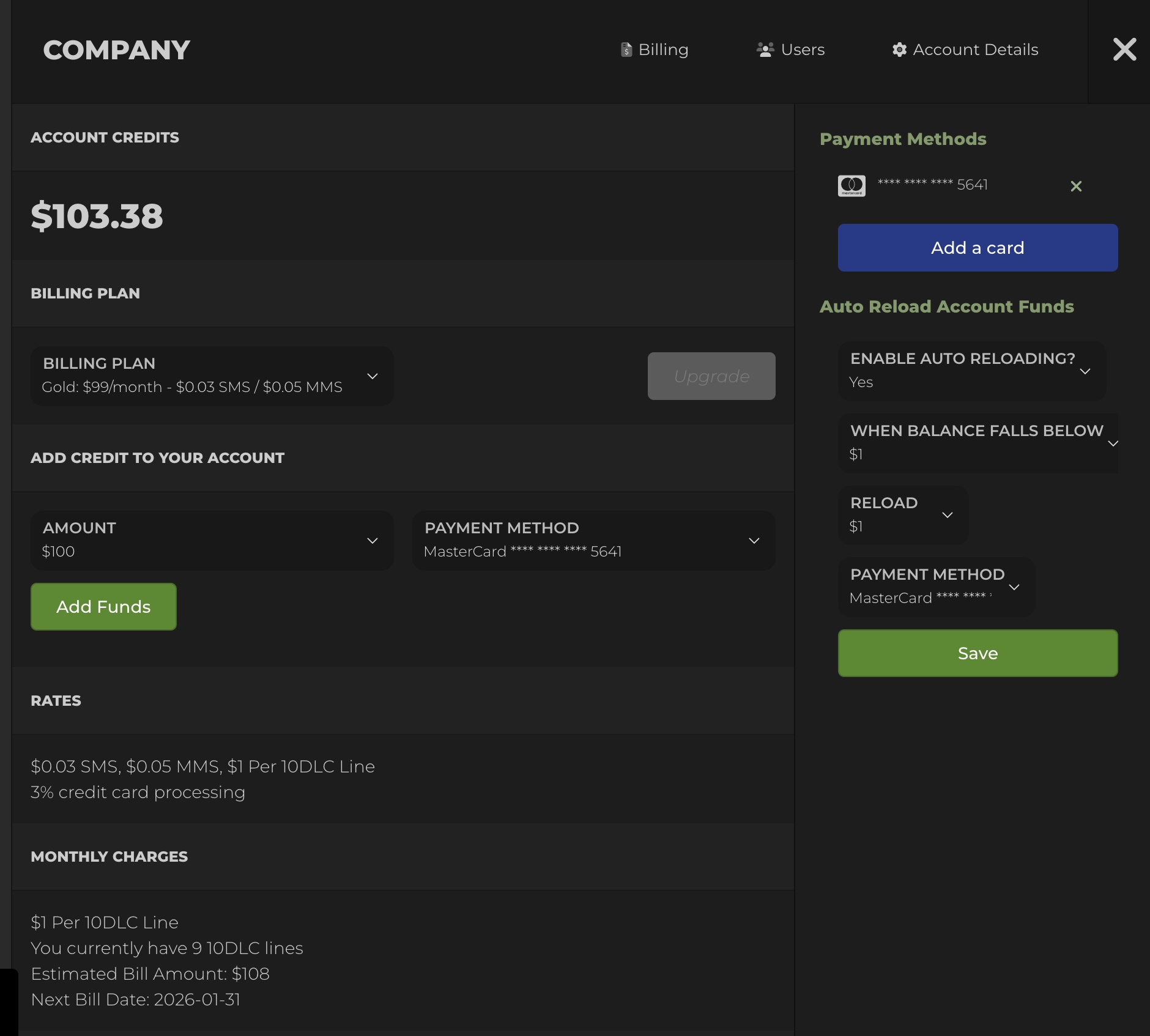 View billing settings and history in Blackleaf