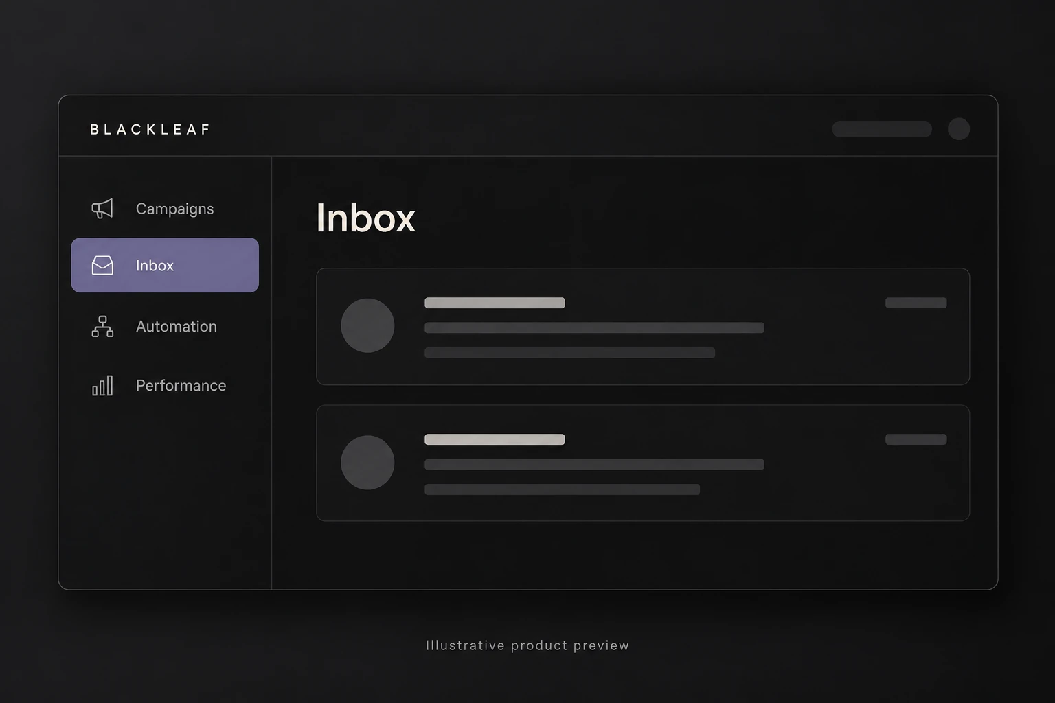 Illustrative product preview: Campaigns, Inbox, Automation and Performance navigation with Inbox selected.